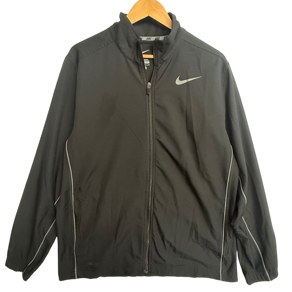 Nike Dri-FIT Mens Full Zip Track Jacket Black Reflective Piping Size Large